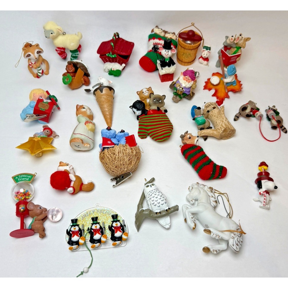 Vintage Hallmark Keepsake Christmas Ornaments Mixed Lot of 25 Animals 80's 90's